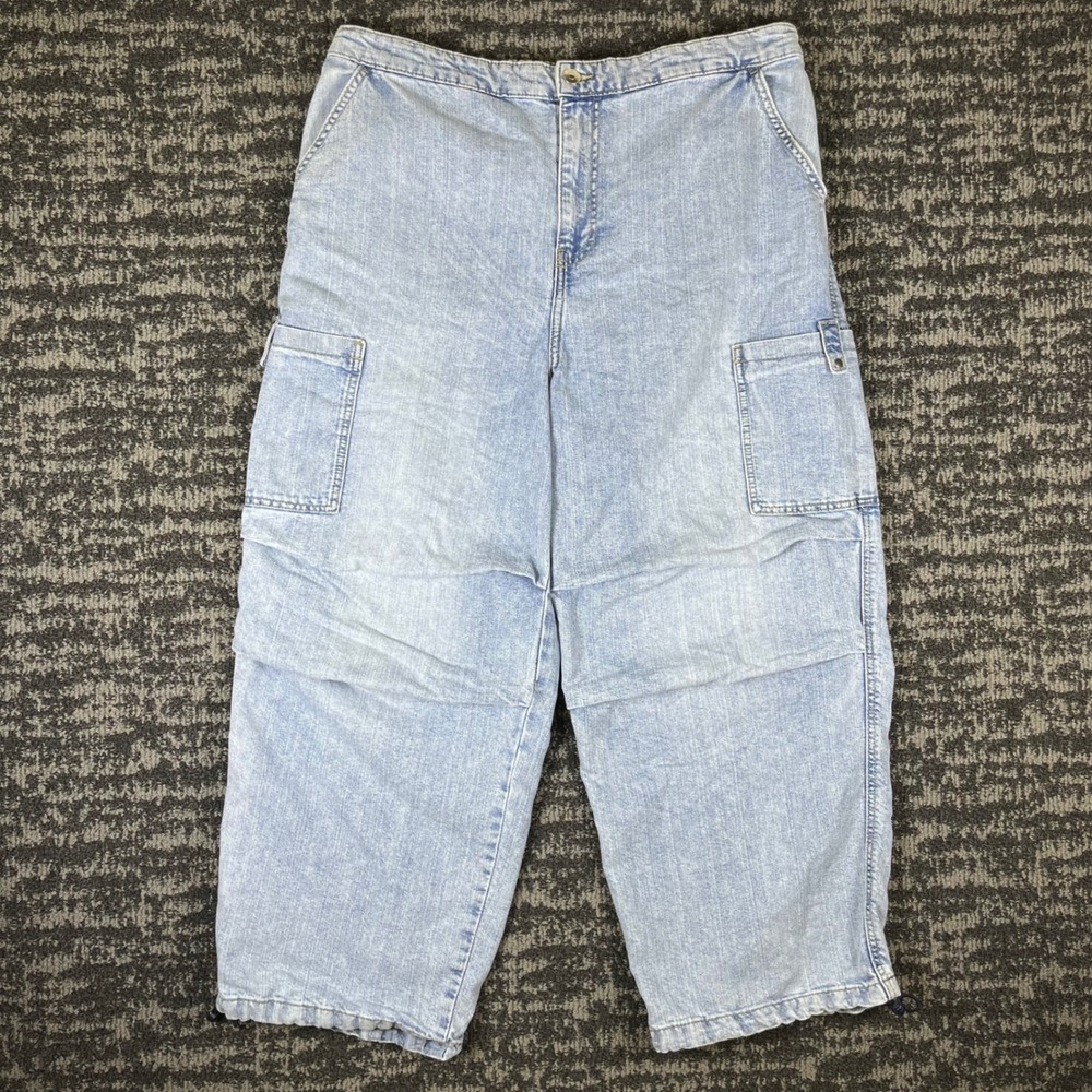 H&M Divided Cargo Jeans Mens XL Light Wash Blue Streetwear Bungee Cuff Wide Leg